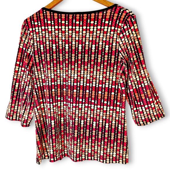 AB Studio Red Gold Black Faux Belt Polkadot Circles Blouse Italian Mob Wife Sz L - Picture 4 of 11